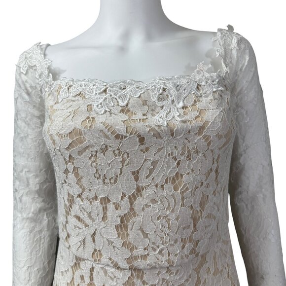 Lulus Womens Long Sleeve Lace Wedding Maxi Dress White/Nude Size Small - Picture 3 of 9